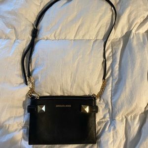 Michael Kors Leather Crossbody black and gold
